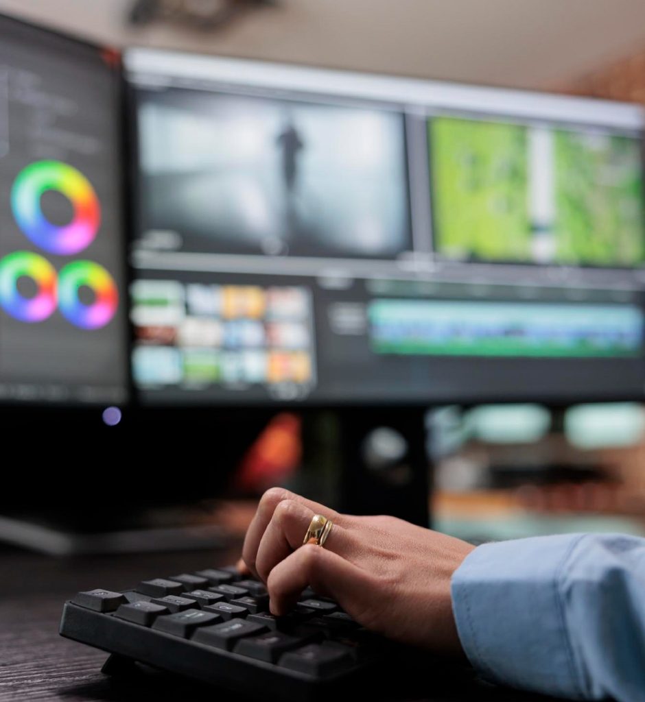 une personne travaillant sur un montage vidéo sur son ordinateur