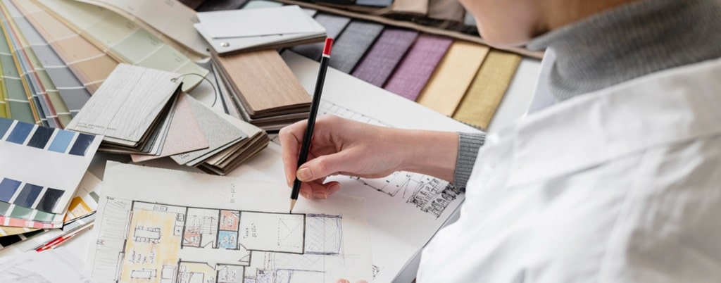 une décoratrice d'intérieur au travail