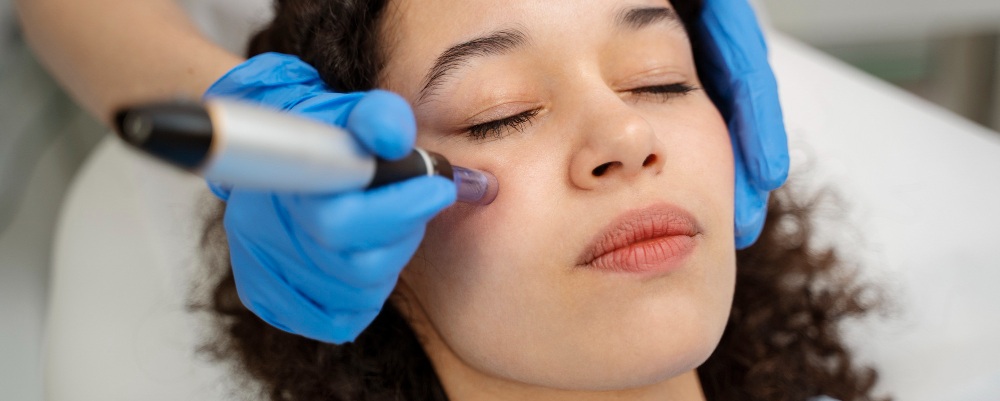 une femme chez l'esthéticienne en scéance de Microneedling