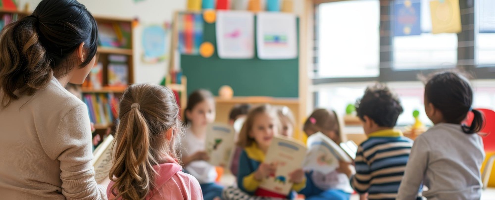 des enfants ecoutant une histoire