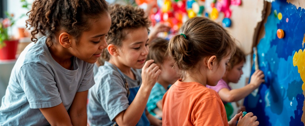 des enfants dans une creche en groupe